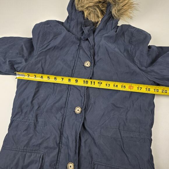 VTG Y2K Abercrombie & Fitch Parka Coat Women's Small Navy Faux Fur Sherpa Lined - Picture 5 of 11